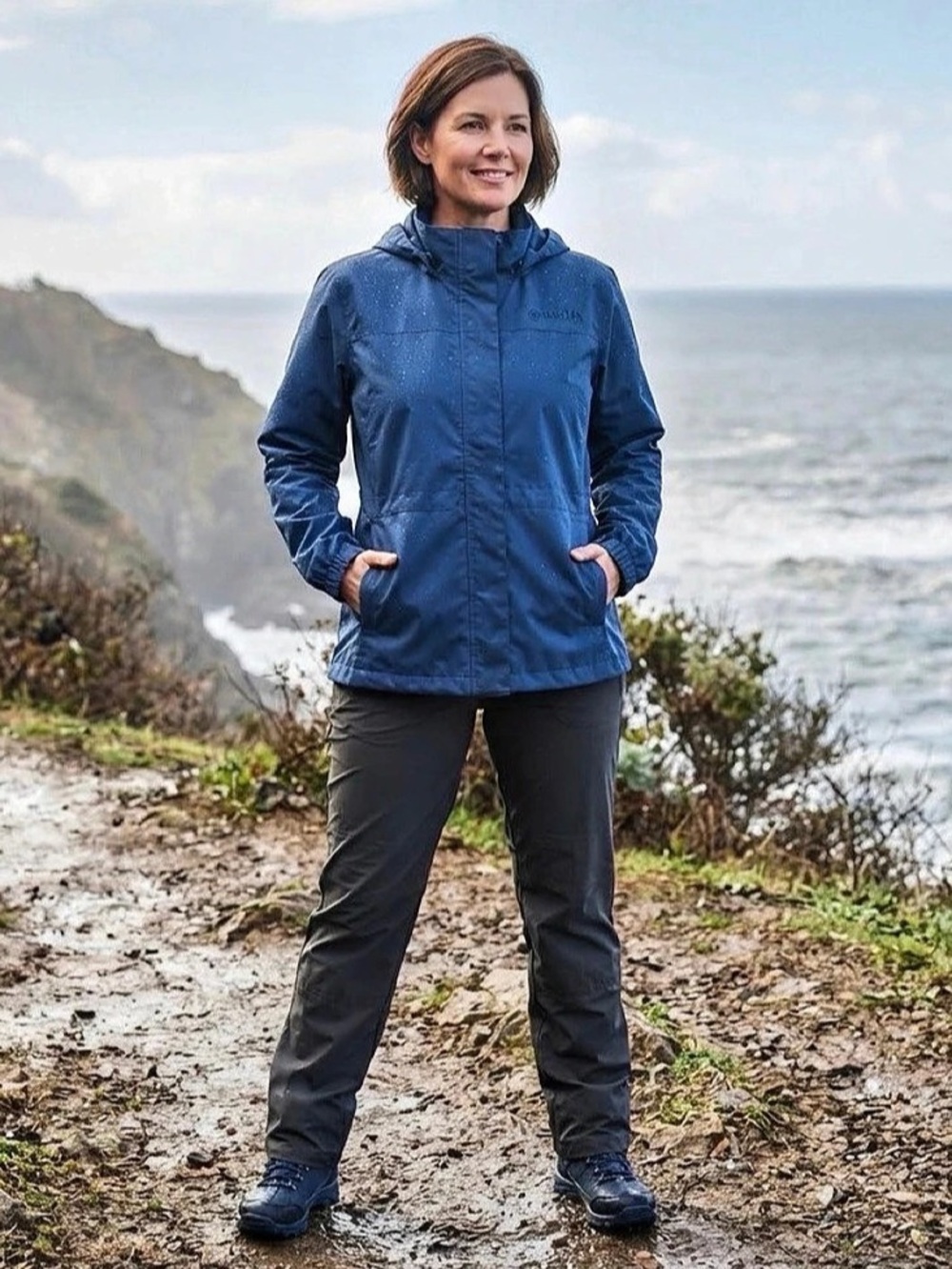 Magellan Outdoors Women XL Blue Rain Jacket Waterproof Hooded Windbreaker Coat